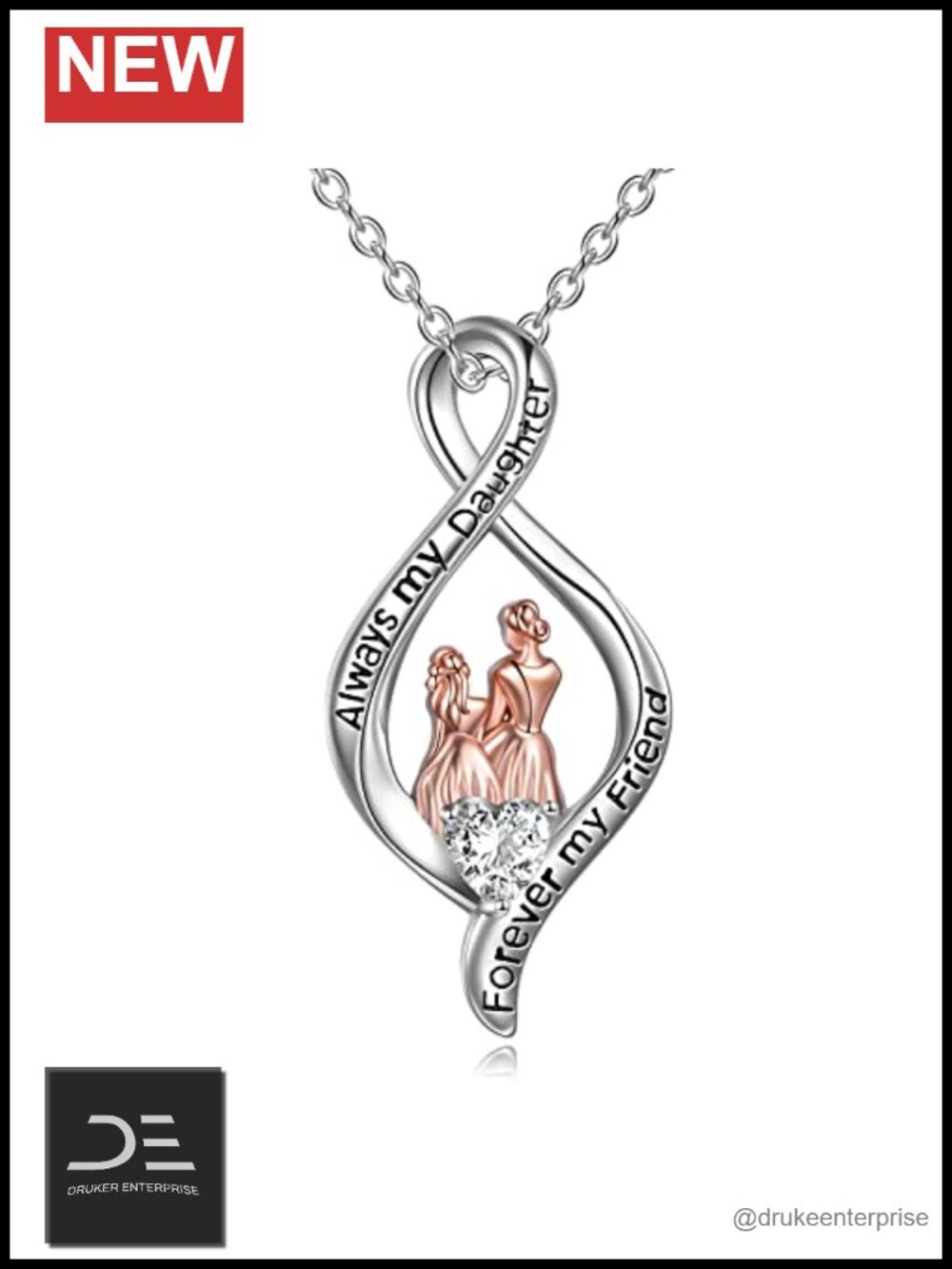 Sterling Silver Infinity Pendant Necklace 20 in Cable Chain